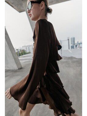ZARA SATIN EFFECT RUFFLED SHORT DRESS